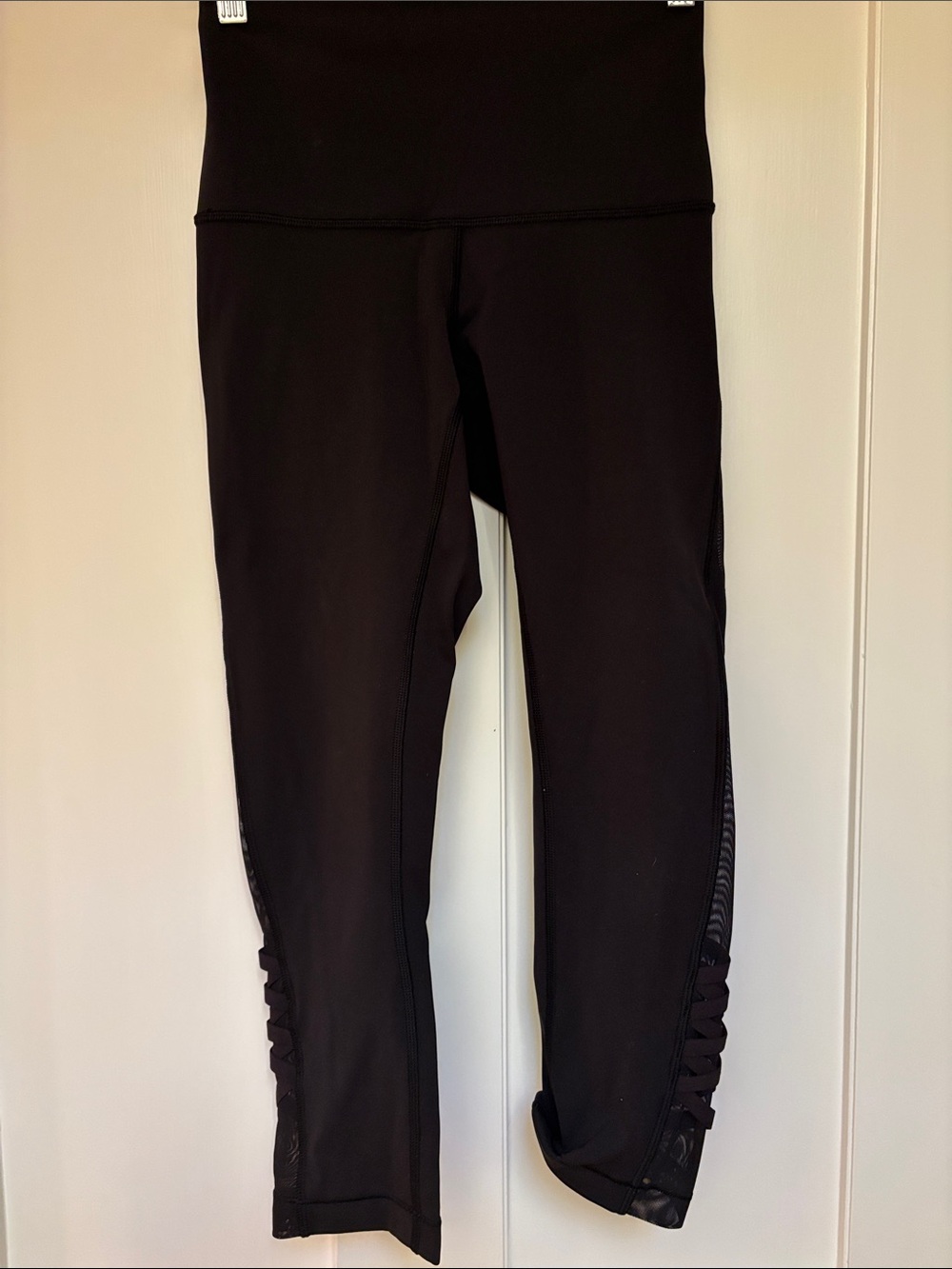 Lululemon Cropped High-Waist Black Leggings--Strappy mesh sides